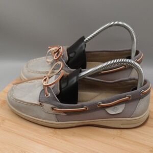 Sperry Boat Shoes Womens 8 Gray‎ Top Sider Canvas Leather Lace Up STS81791 Flaws